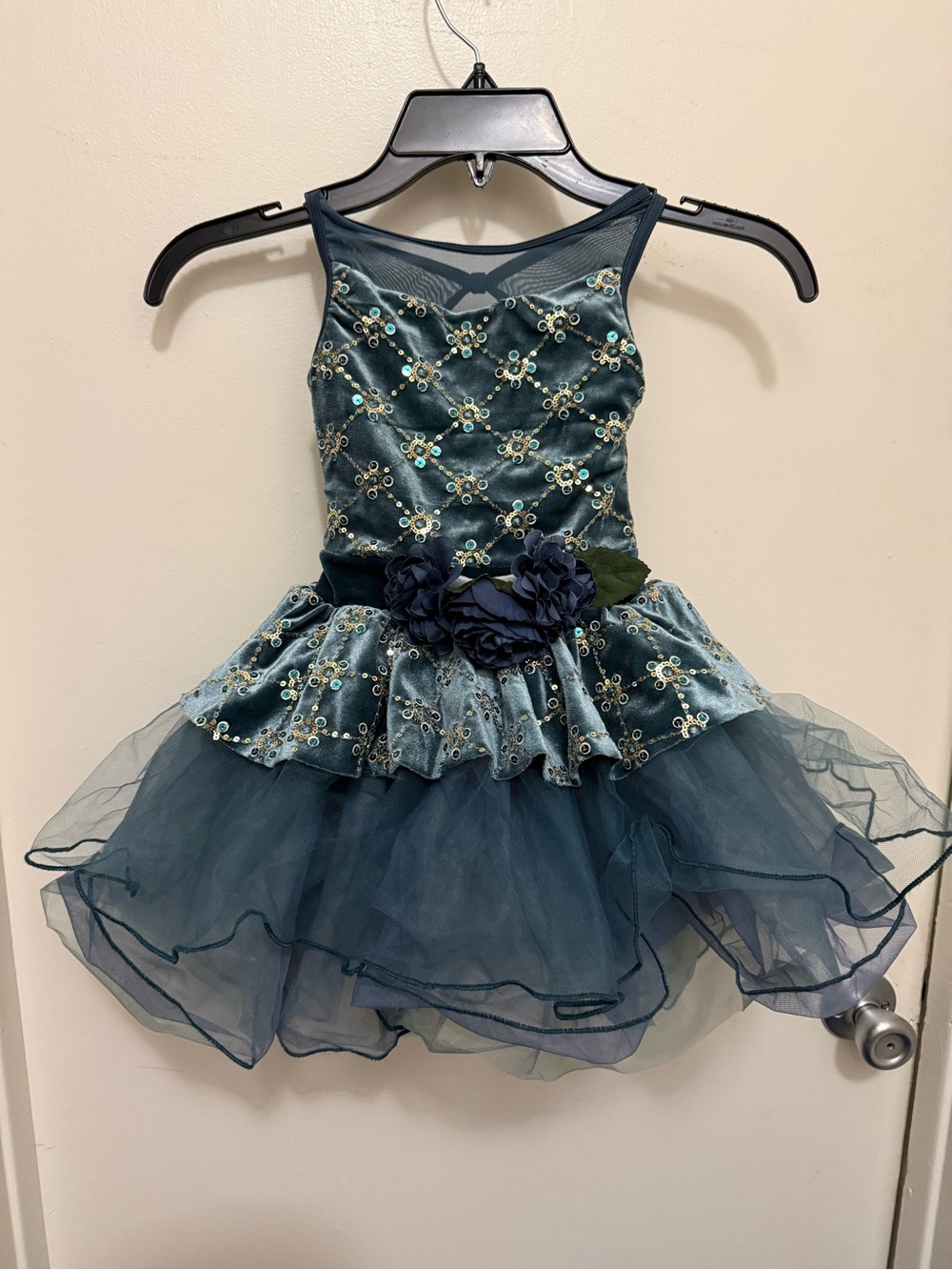 Teal Floral Velvet and Tulle Girls' Costume/ Recital Dress